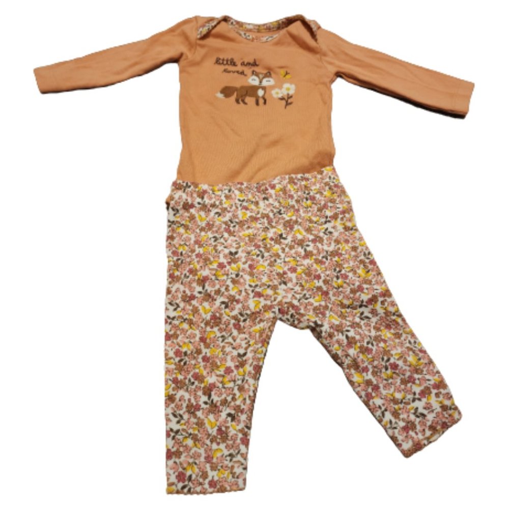 Carter's Matching Set Girls Sz 3M Brown Embroidered Logo Onesies Floral Leggings